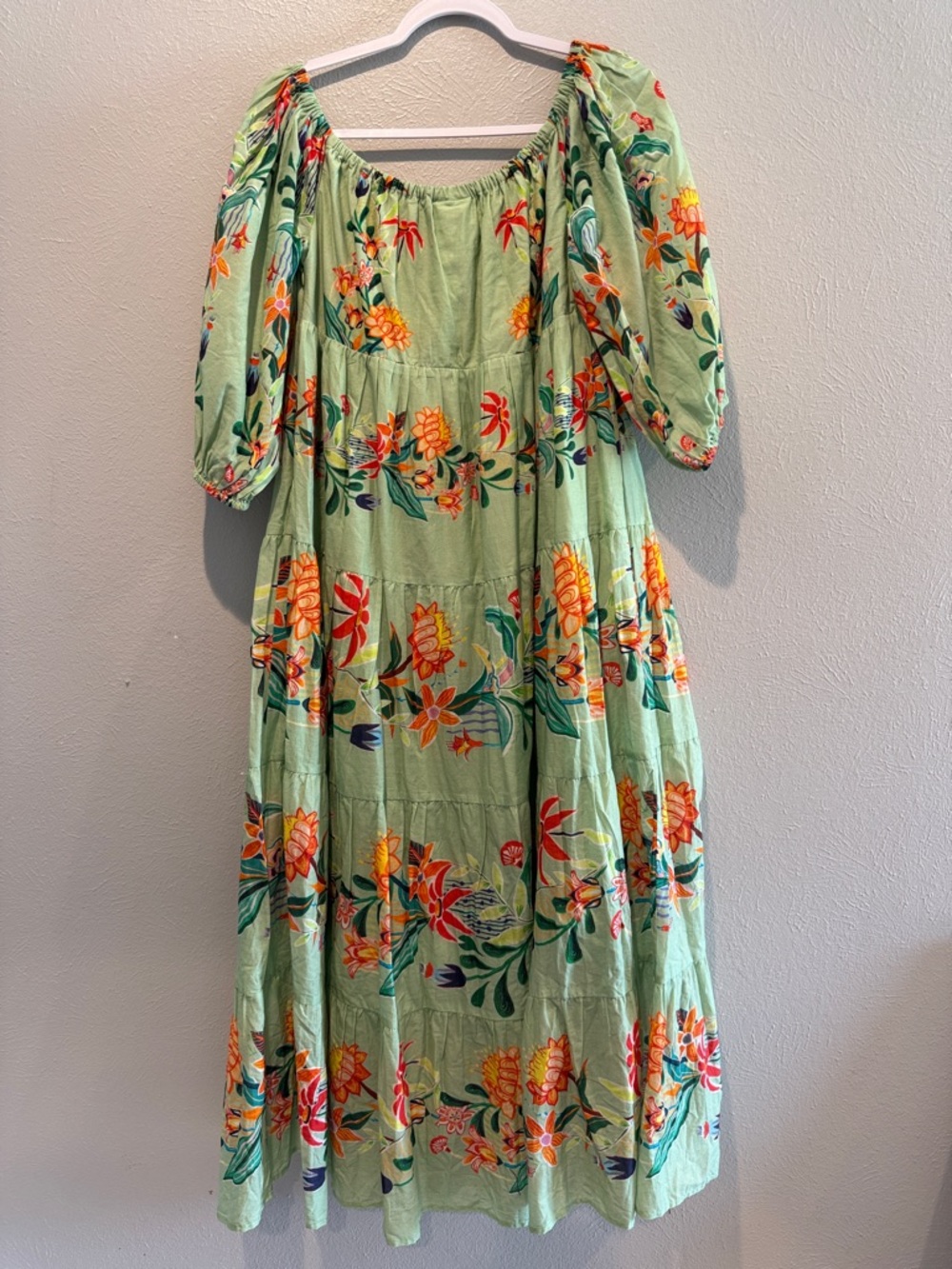 FARM Rio-Green Floral Off-Shoulder Maxi Dress. PTP 18-19”. Length 52” - Picture 3 of 8